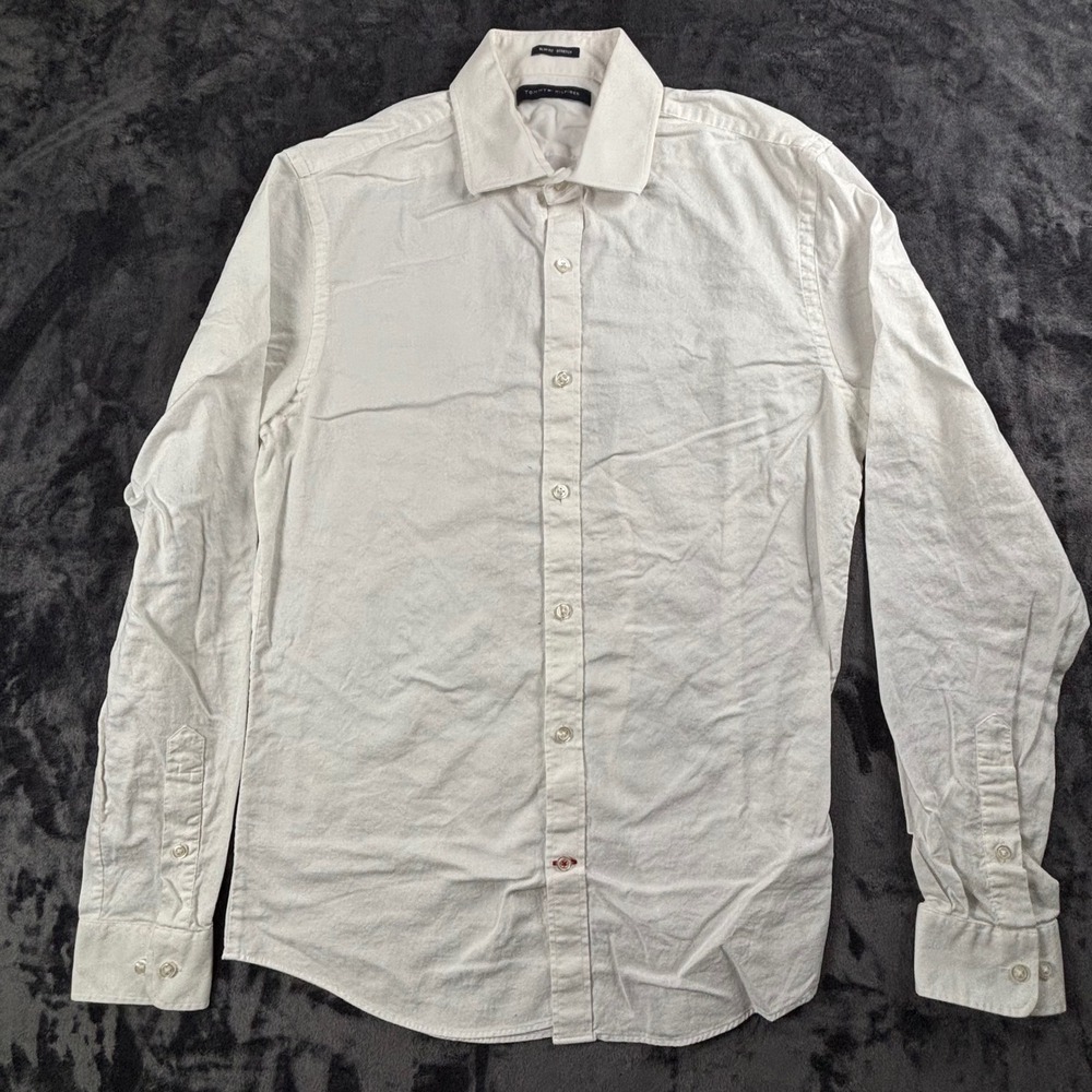Tommy Hilfiger Button Down Shirt Mens S White Slim Fit Stretch Long Sleeve